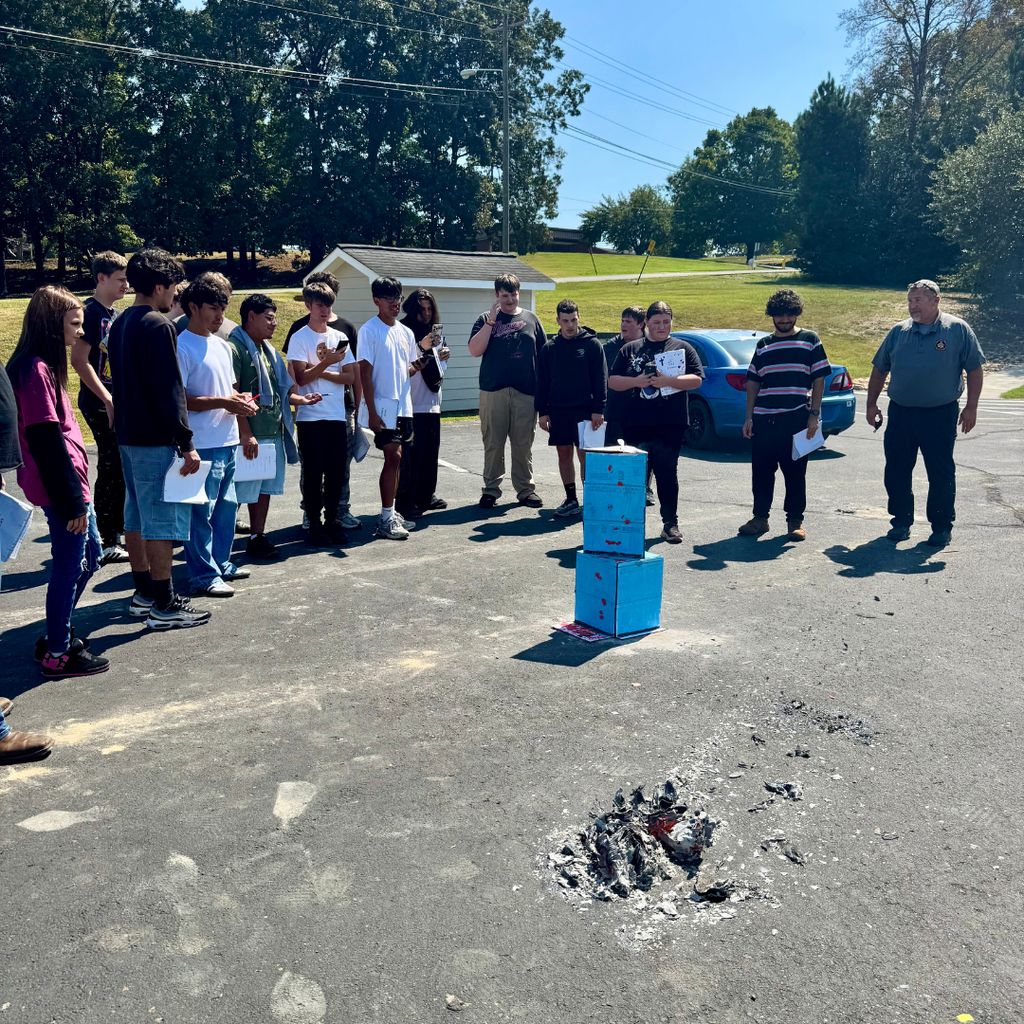 Students in Ms. Rusciano's Forensic Science class competing labs outside related to arson investigation with the help of the Gordon County Fire Department.