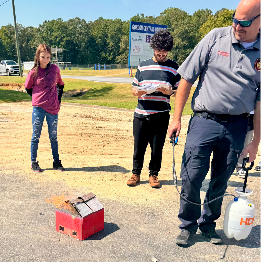 Students in Ms. Rusciano's Forensic Science class competing labs outside related to arson investigation with the help of the Gordon County Fire Department.