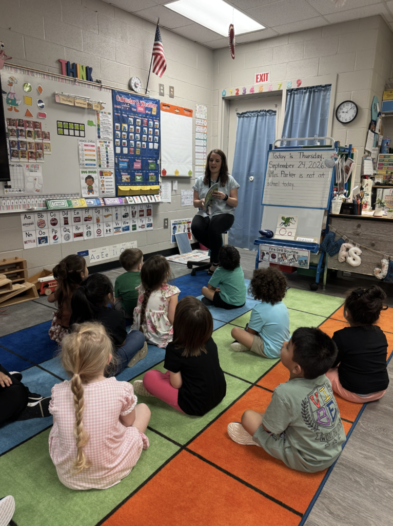 Mrs. Vess came and read a story to Mrs. Jackson’s class this morning.