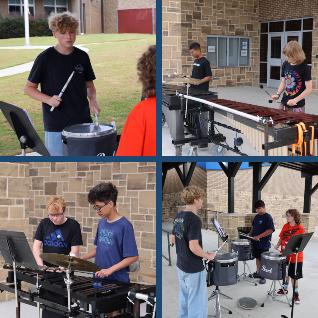 Percussion players practicing outside