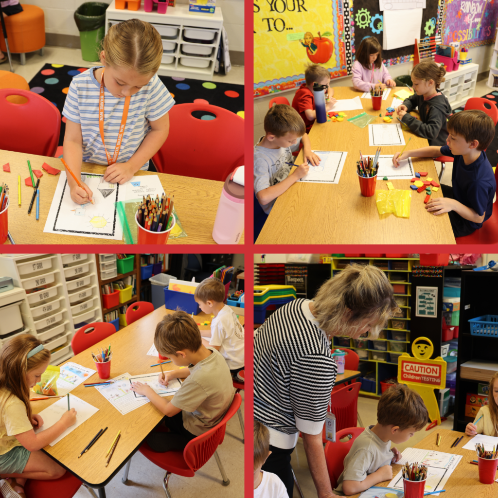 Students drawing and coloring in class
