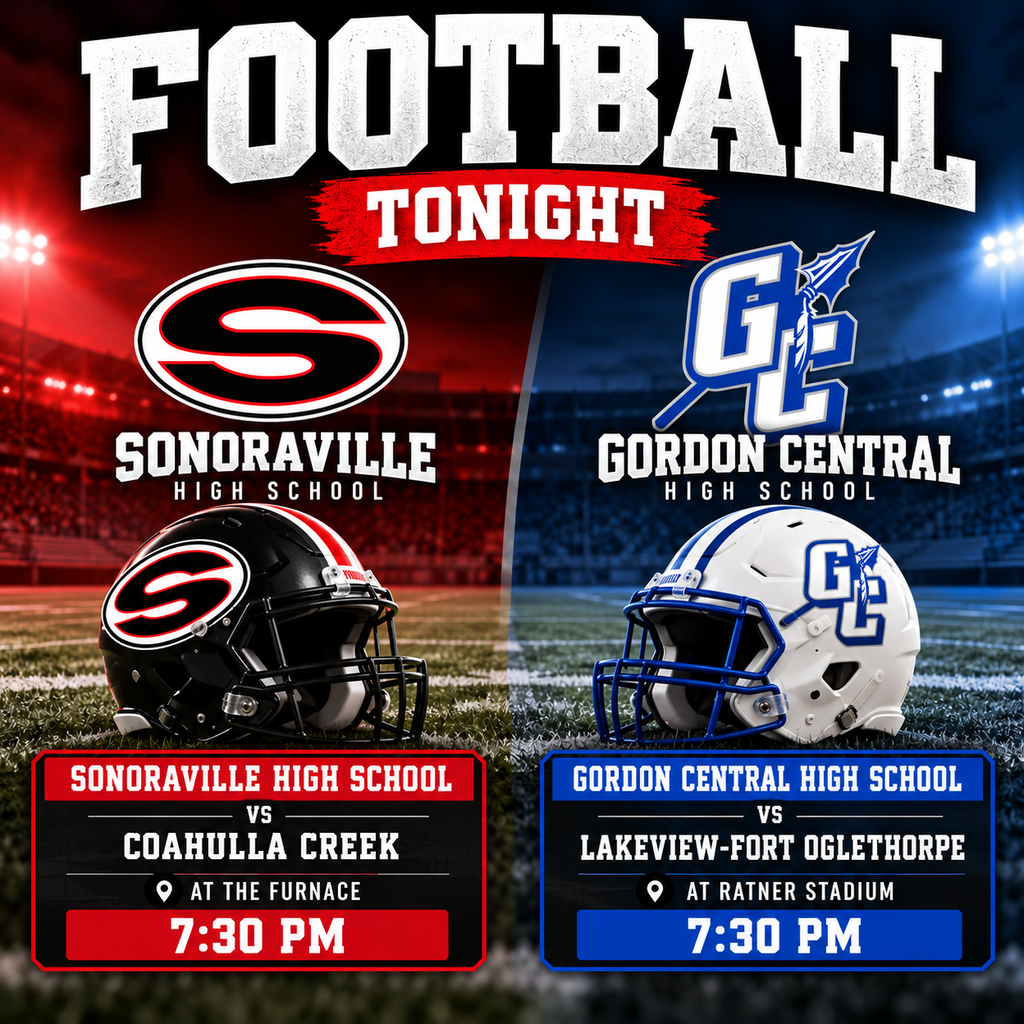 Information about GCHS and SHS football games. Both are tonight at 7:30 PM at home.