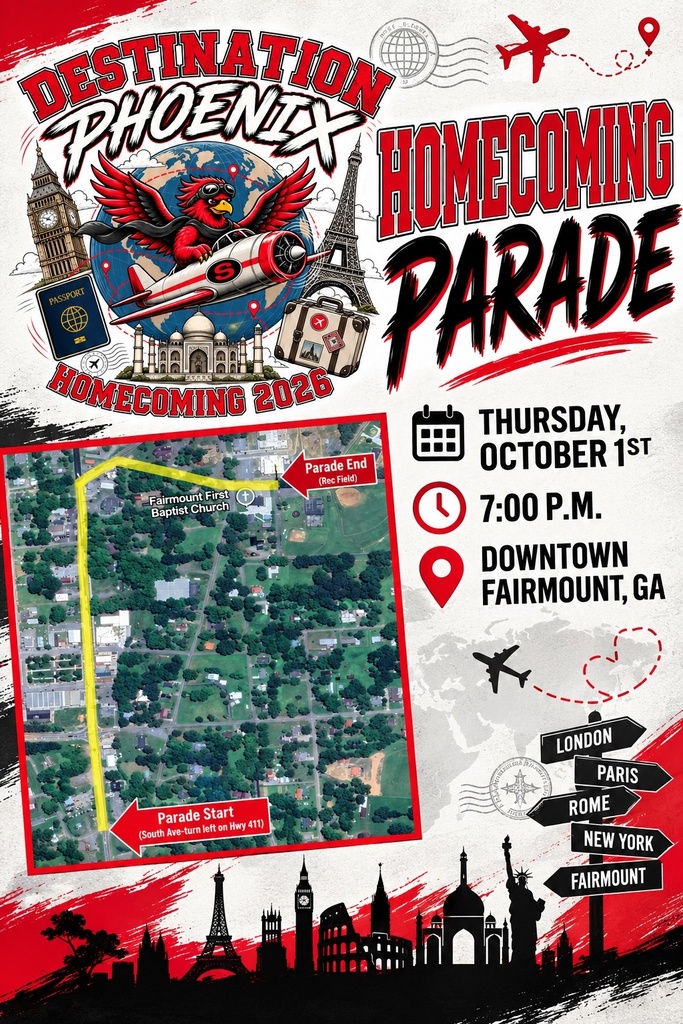 Hoco Parade: Thursday, October 1st at 7:00 pm in downtown Fairmount.