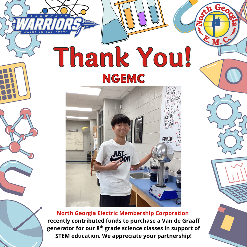 North Georgia Electric Membership Corporation recently contributed funds to purchase a Van de Graaff generator for our 8th grade science classes in support of  STEM education.