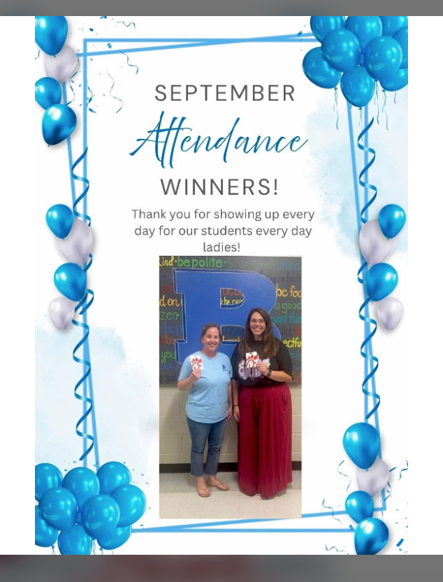 September Attendance Award winners - Jenny Lowrance and Shannon Weekley! Congratulations, Ladies! Thank you for showing up for our kiddos!