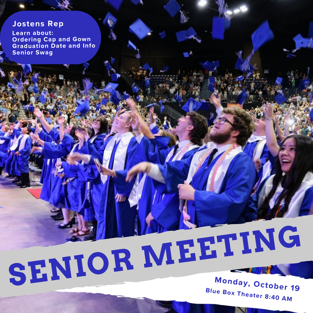 GCHS Seniors! Don’t forget your Senior Meeting on October 19 at 8:40. All seniors will report for 1st period before being released to the Blue Box. Off campus (DE/WBL/CCA) Seniors will report to the Blue Box Theater at 8:30.