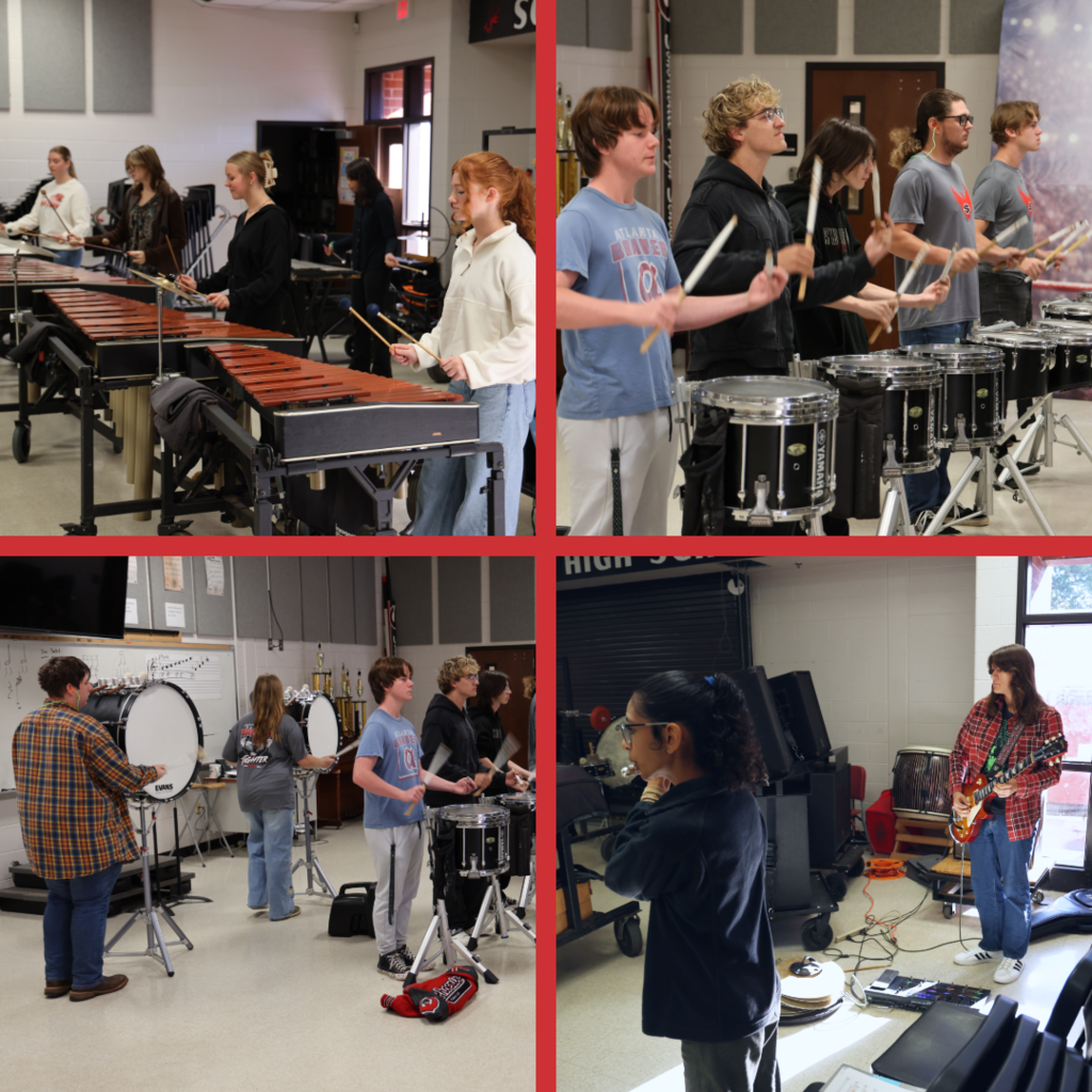 Drumline playing and practicing