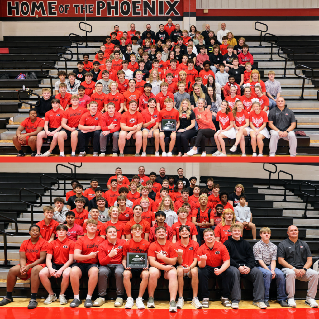 Ceremony honoring Braxen for winning state football player of the week. Posing with teammates