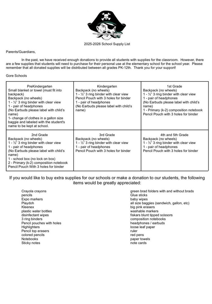 Elementary School Supply List