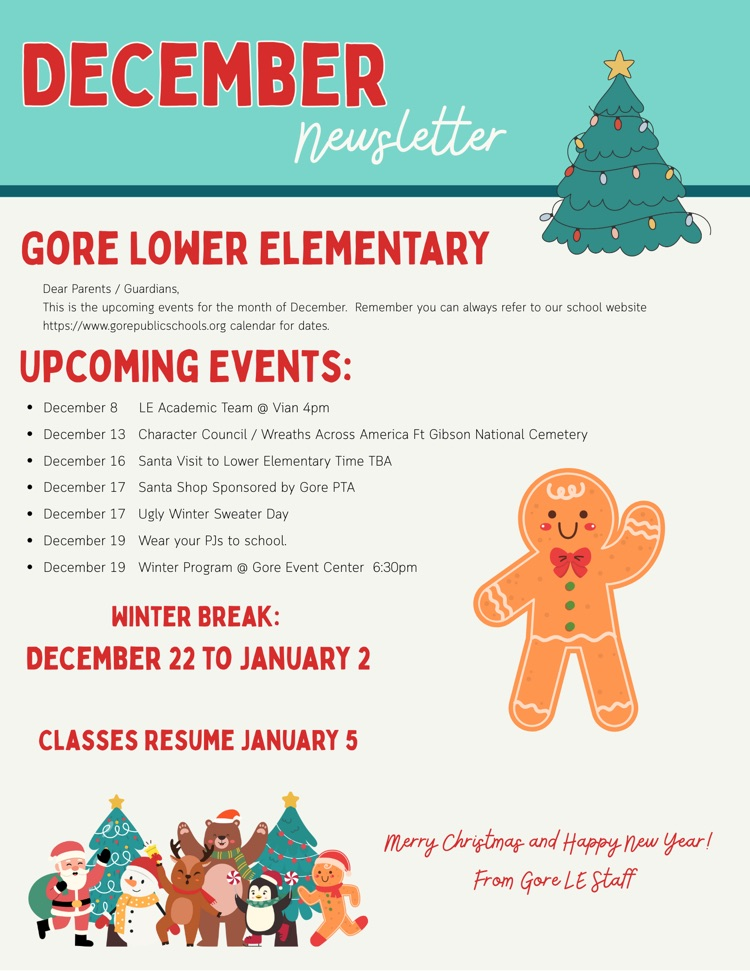 Elementary December Calendar 