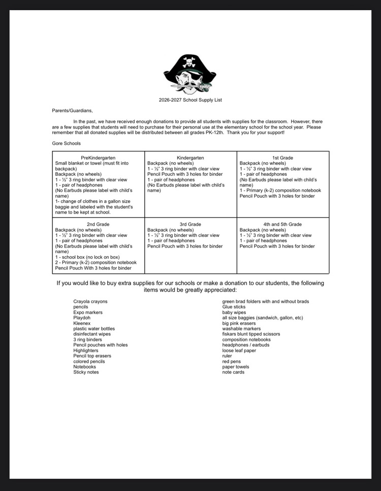 Elem. School Supply List