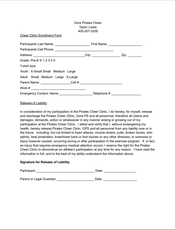 Mini Cheer Clinic Enrollment Form
