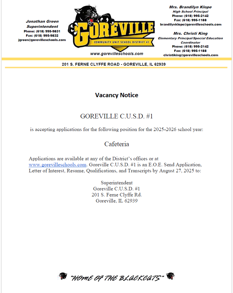 Cafeteria Vacancy