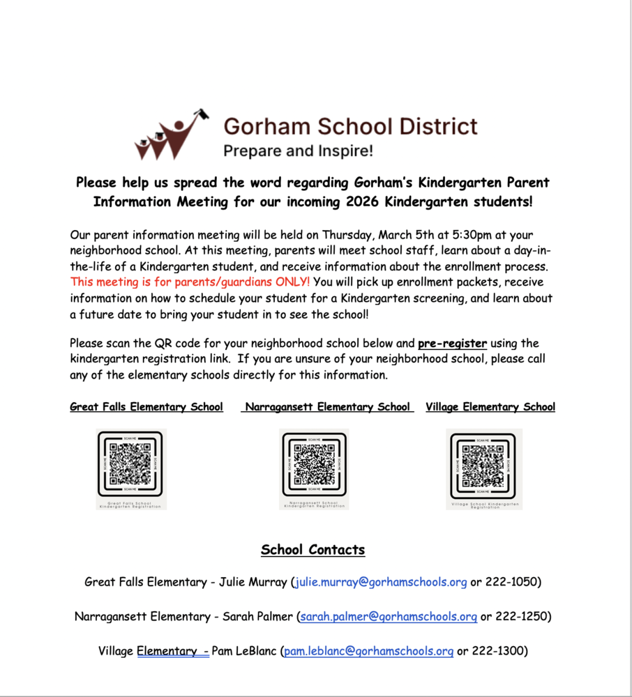 Incoming Kindergarten Parent Information Night