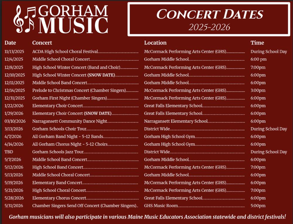 Gorham Music Concert Dates