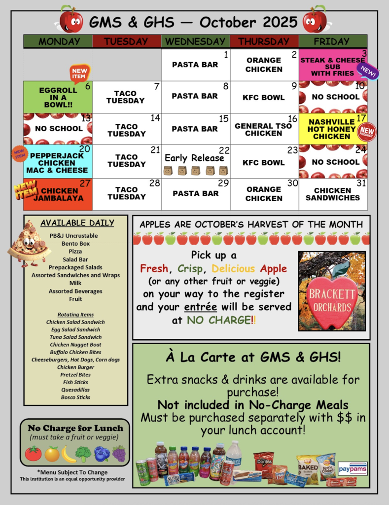 October Lunch Menu