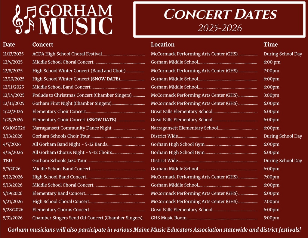 Concert Dates 2025-2026