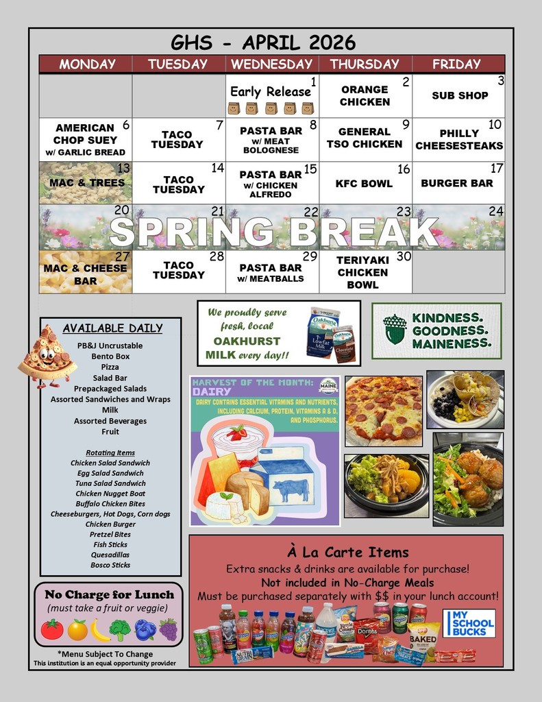 GHS Lunch Menu for April 