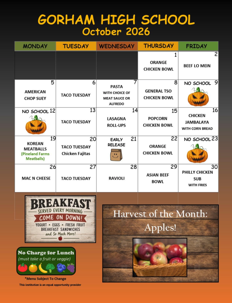 GHS October Menu