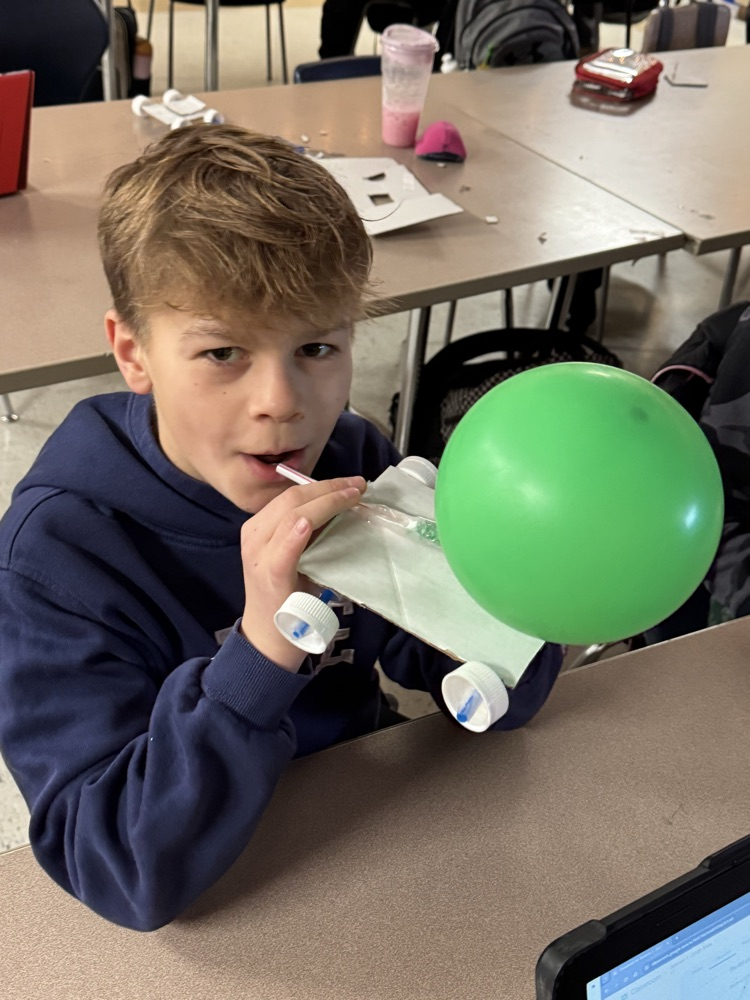 Students in Mr. Bohl’s science class have been studying kinetic and potential energy. As a culminating activity they built a balloon powered car to put potential and kinetic energy into action. 