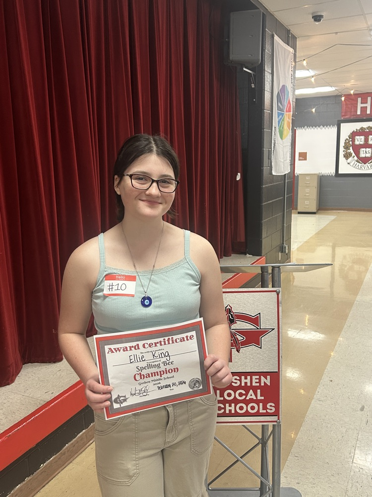Congratulations to the GMS students who competed in the spelling bee today! 1st Place: Ellie King  Runner Up: Max Shilts  Way to Warrior Up!! 