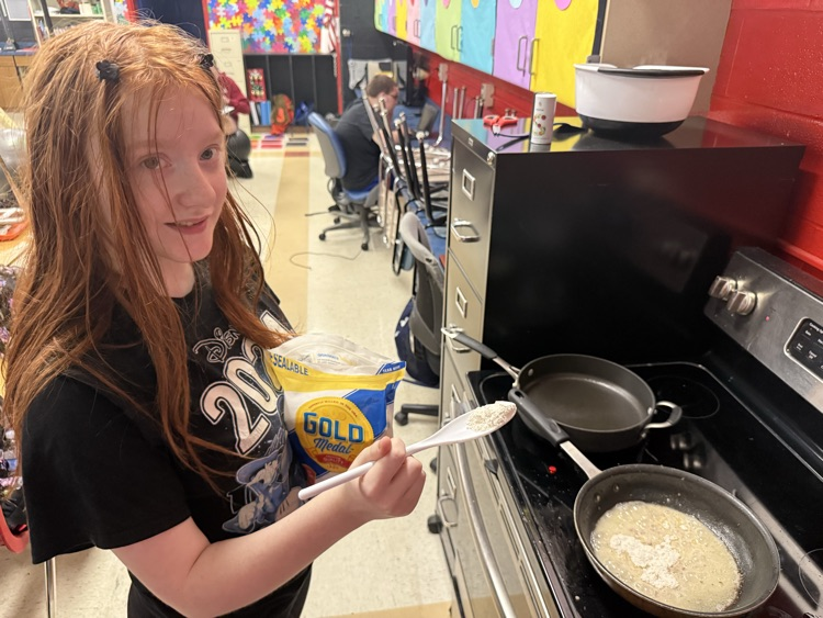 Students in Mrs. Mirus’s class enjoyed learning how to make biscuits and gravy, pancakes and scrambled eggs this morning. The results were delicious! #lifeskills