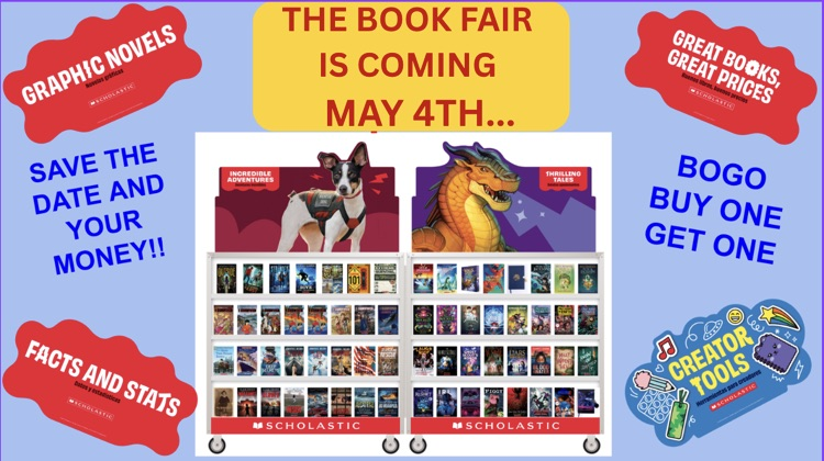The GMS Bookfair is Coming!  📚 Save the Date! - May 4!📚 Our final book fair of the year!