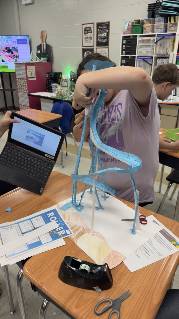 Students in Mrs. Velagic's classroom participated in the "Paper Roller Coaster" project in science to study kinetic and potential energy. 
