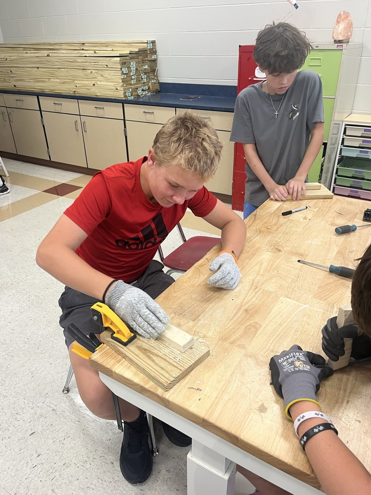 GMS students in Mrs. Verschoor's woodshop class are having a blast whittling wood creations! 