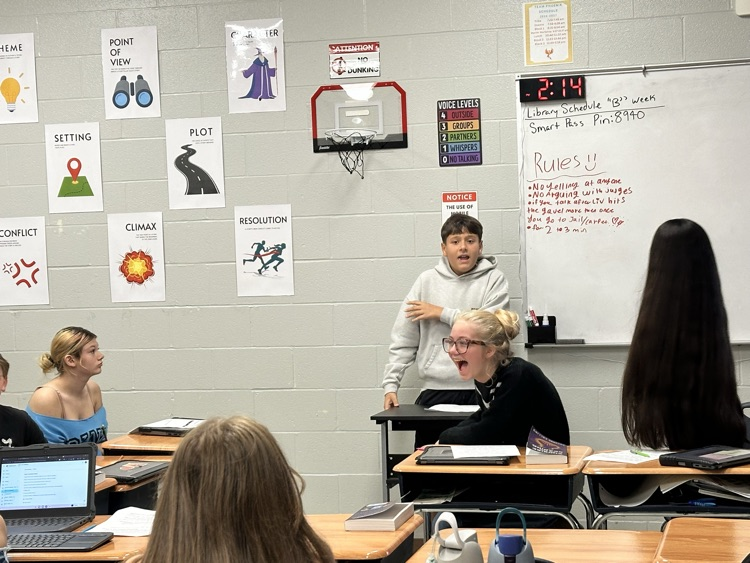 GMS students in Mr. Whitaker and Mrs. Weinheimer's class debated the Capital side of having the Hunger Games versus the District side of not holding the games.