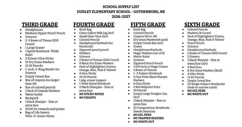 3-6 grade school supplies