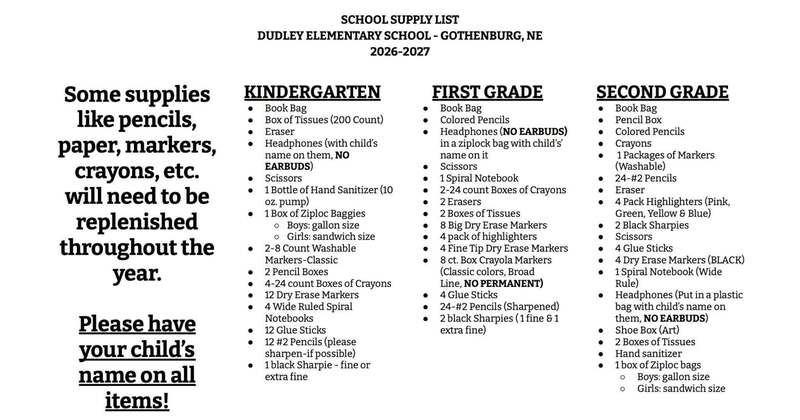 K-2 school supplies