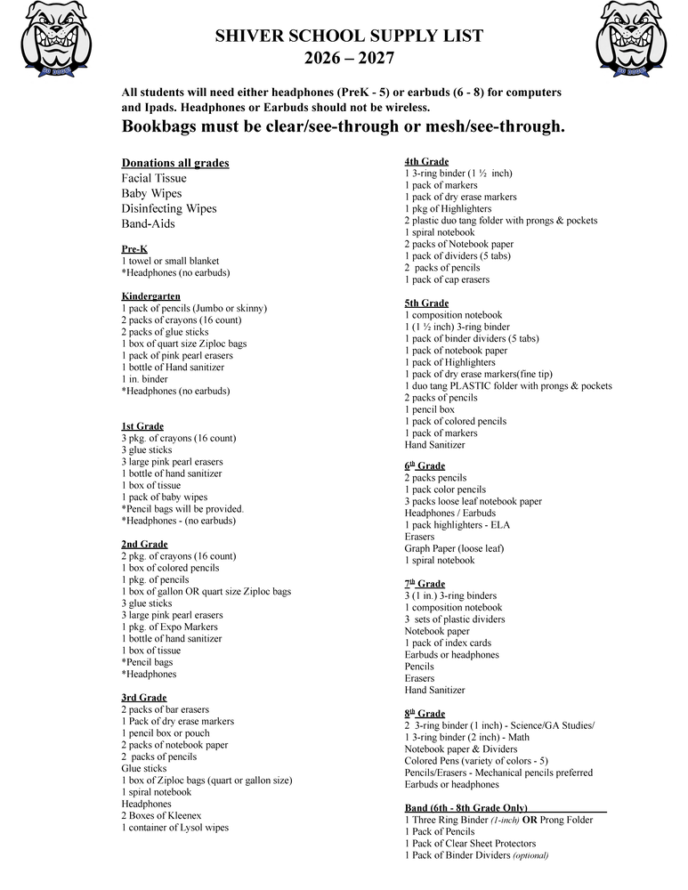 School Supply List