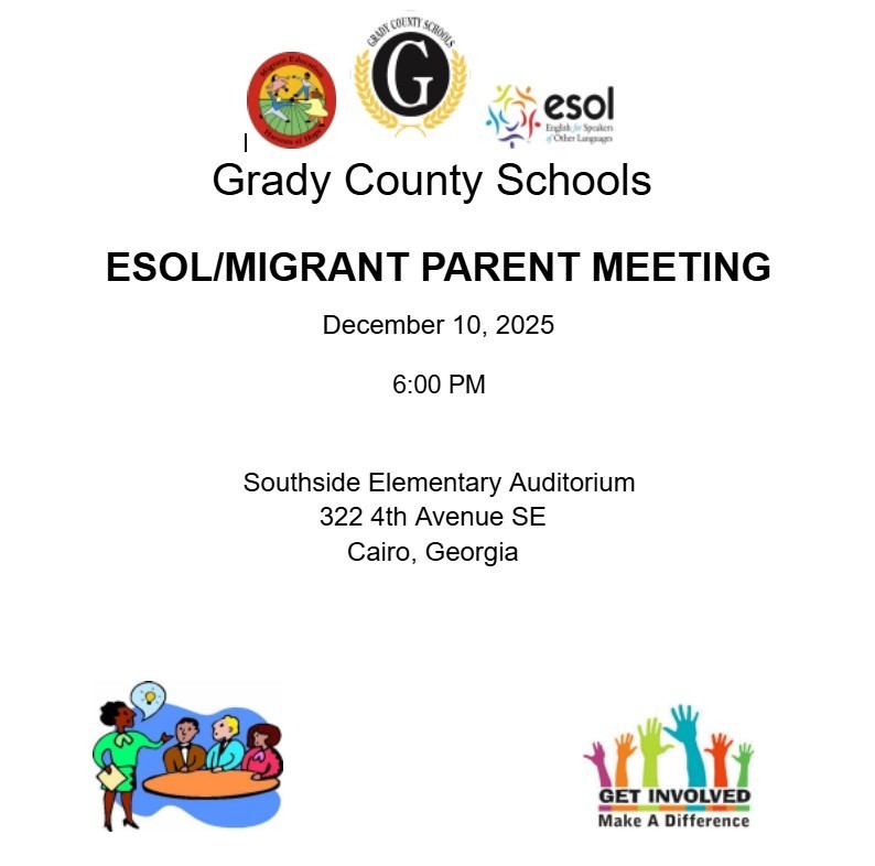 image of information for the ESOL Parent Meeting in English