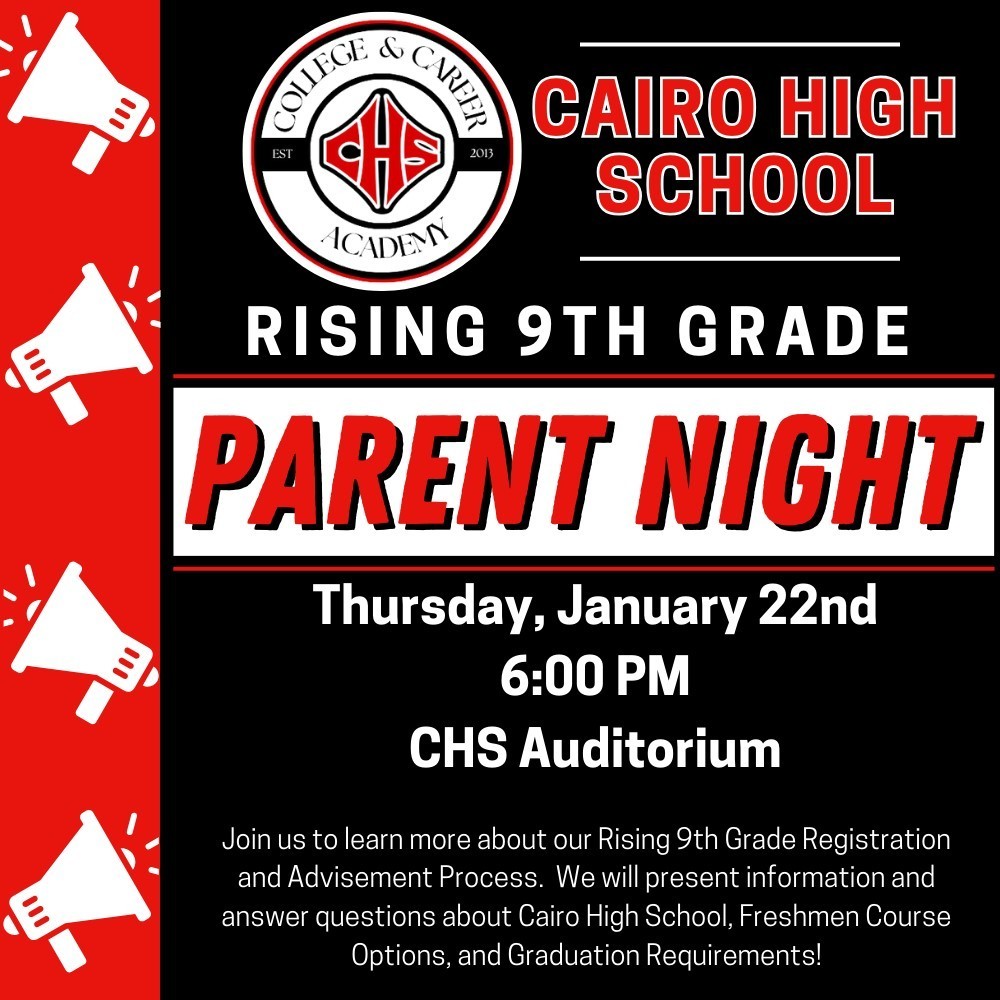 Rising 9th grade parent night flyer for the high school