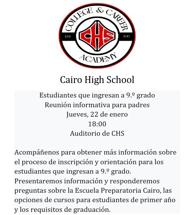 Spanish version of the rising 9th grade parent night