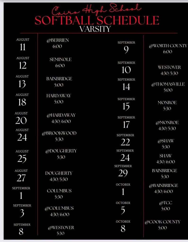 softball schedule