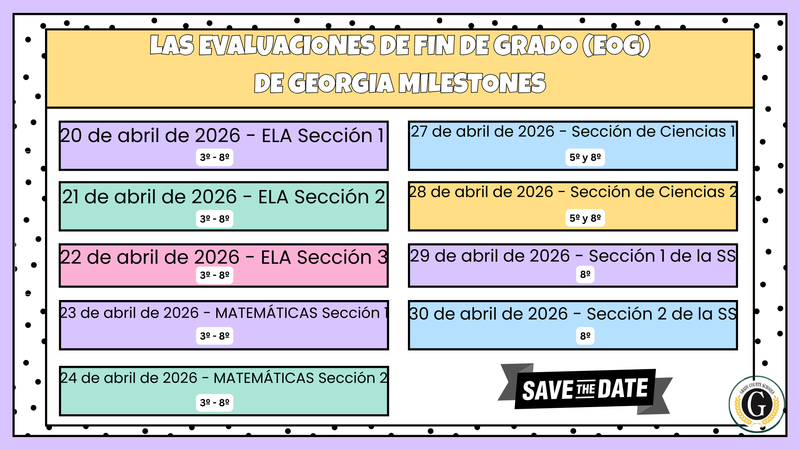 Georgia Milestones End of Grade Schedule