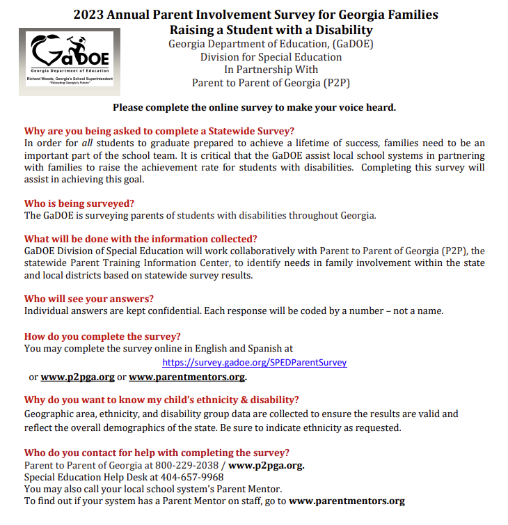 2023 Annual Parent Involvement Survey 