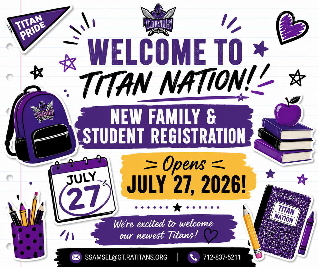 White background with the words welcome to titan nation, new family and student registration