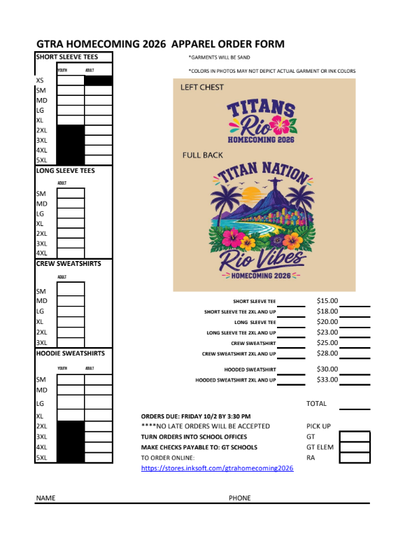 homecoming order forms