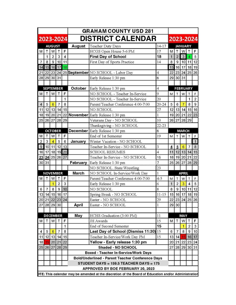 School Calendar | Graham County USD 281 School Calendar | Graham County USD 281
