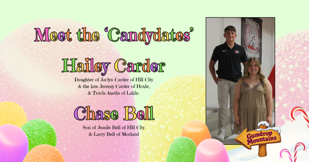 Candy themed candidate flyer of Hailey Carder and Chase Bell