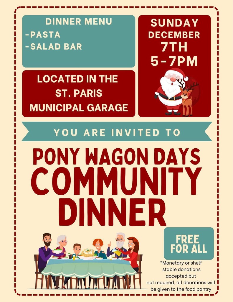 Pony Wagon Days Community Dinner Sunday December 7th from 5 to 7.