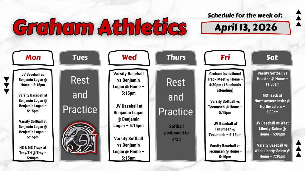 Weekly athletic schedule
