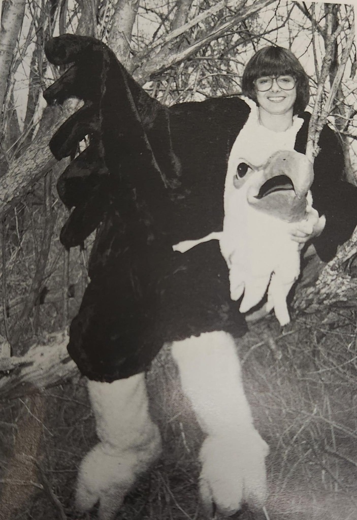 roxanne shively in the first Freddi Falcon mascot uniform 1977