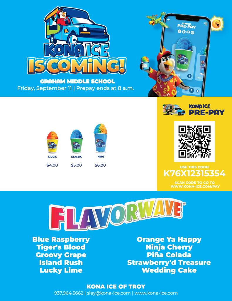 Kona Ice poster for this Friday September 11th.