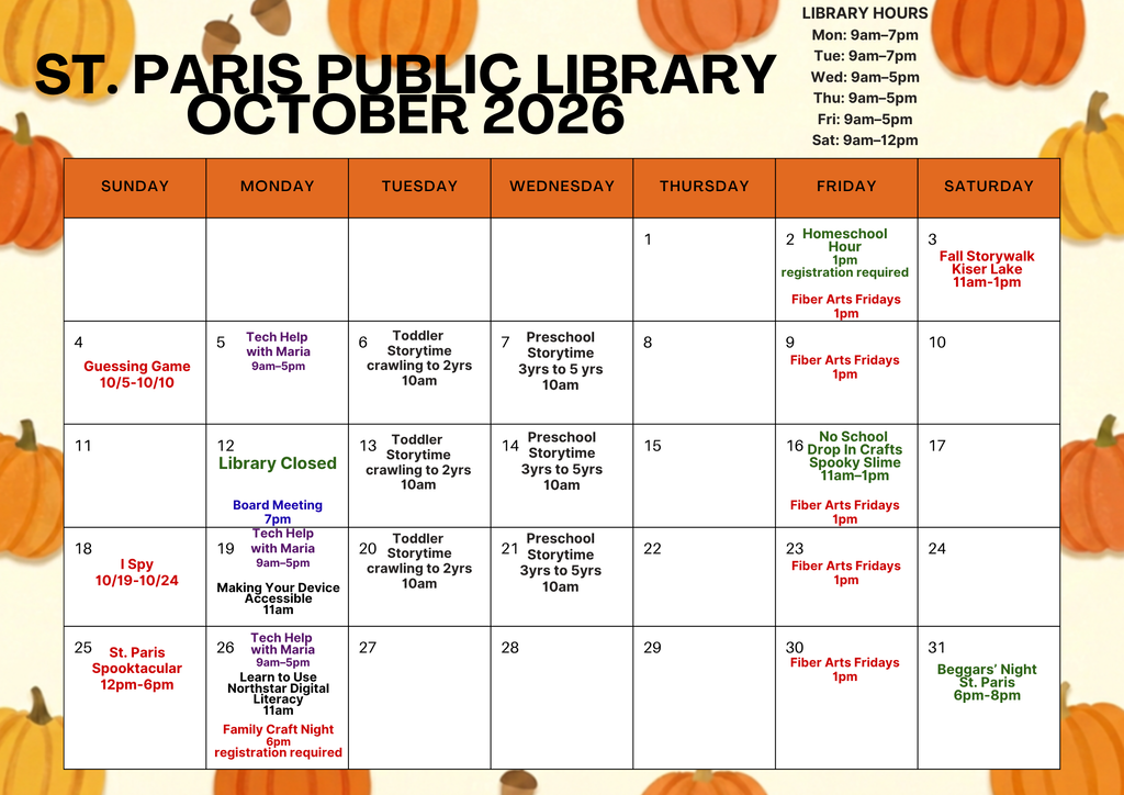 SPL October calendar