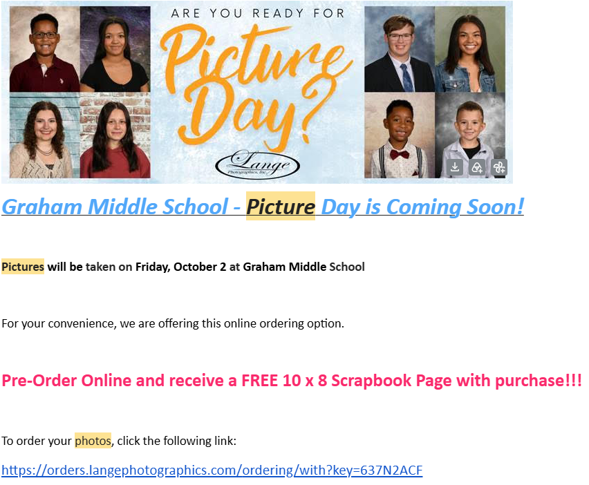 Picture Day Flyer for October 2nd