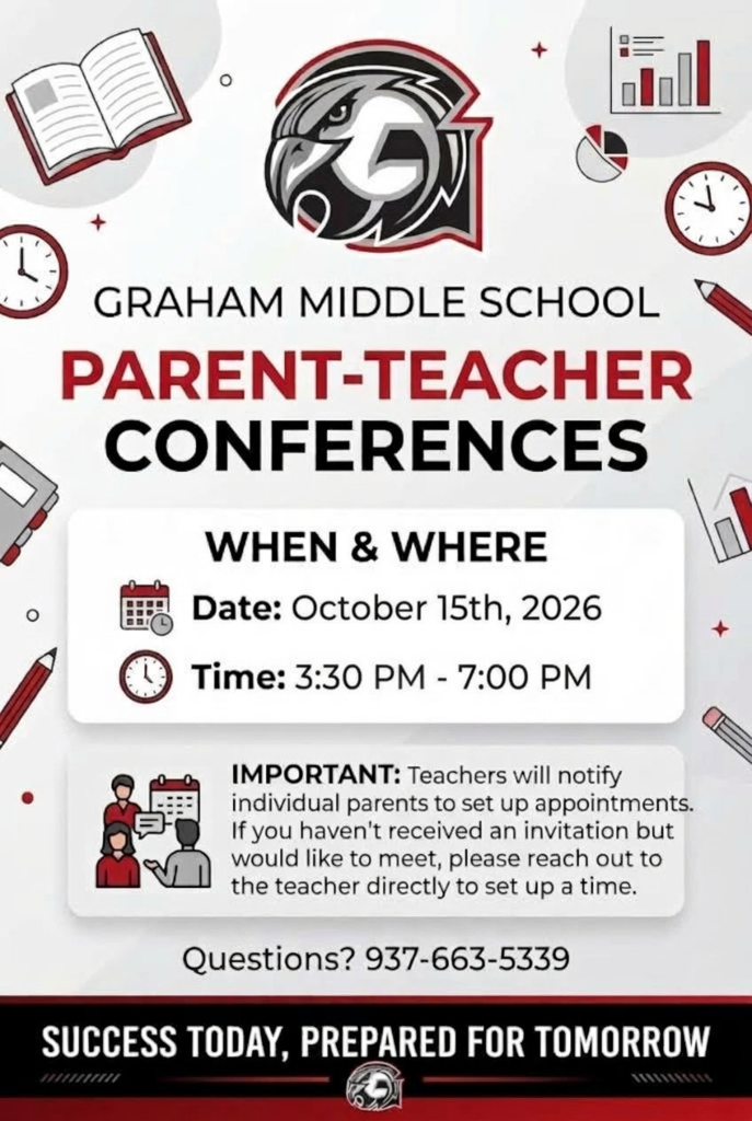 Parent Teacher Conferences' poster at GMS October 15, 2026 from 3:30-700 pm.